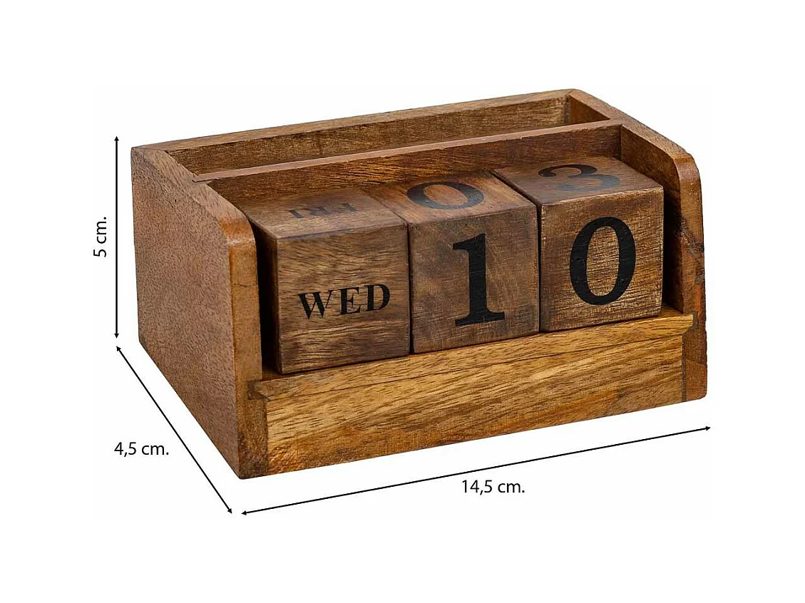 Calendario di quattro cubi in legno marrone 14,5x4,5x5h