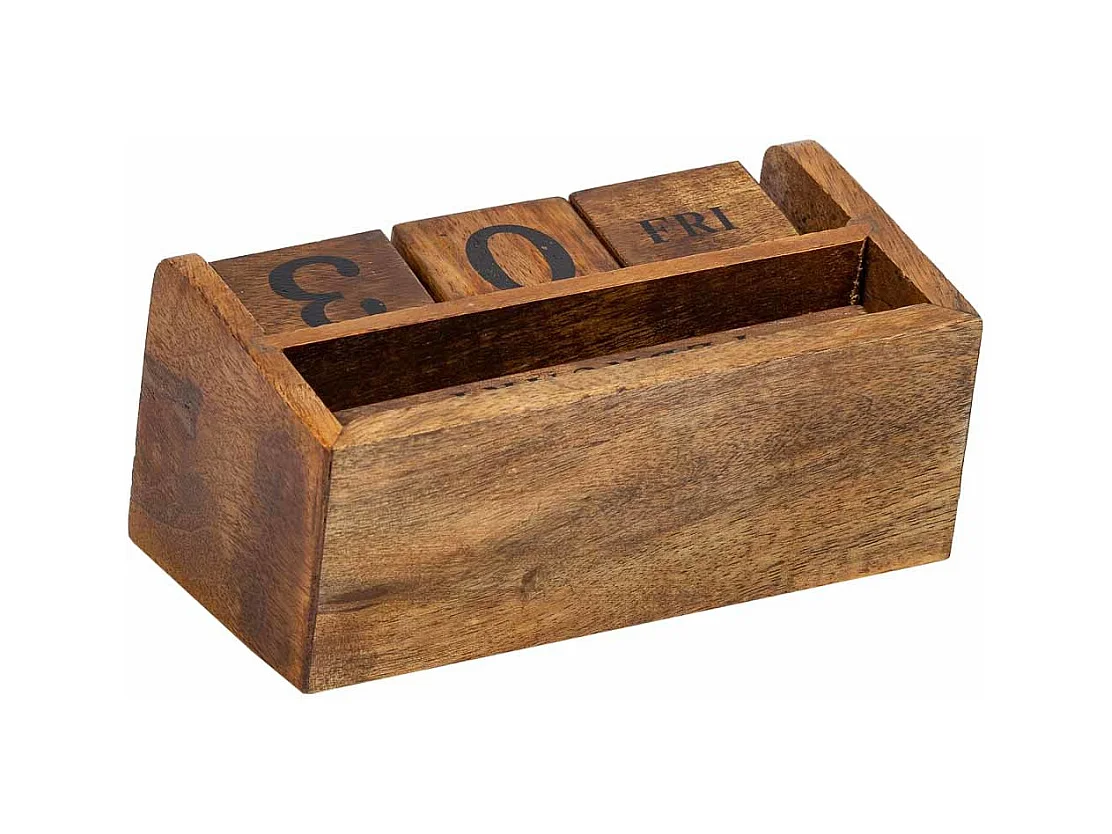 Calendario di quattro cubi in legno marrone 14,5x4,5x5h