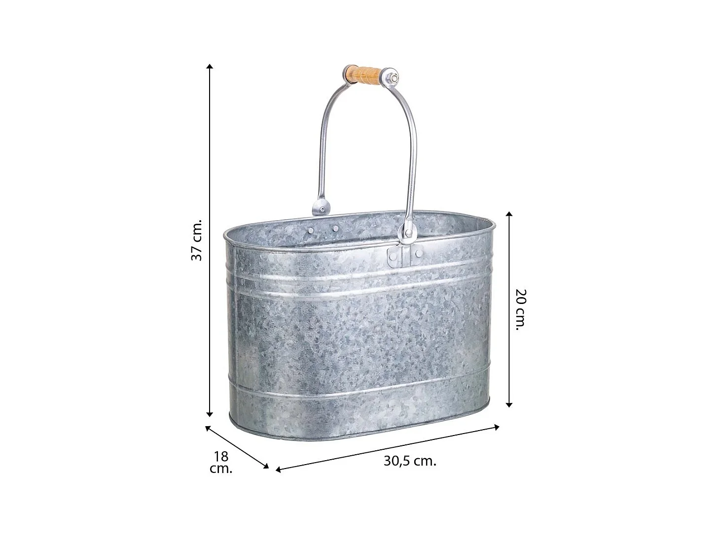 Silberner Metallkorb 30,5x18x20/37h cm