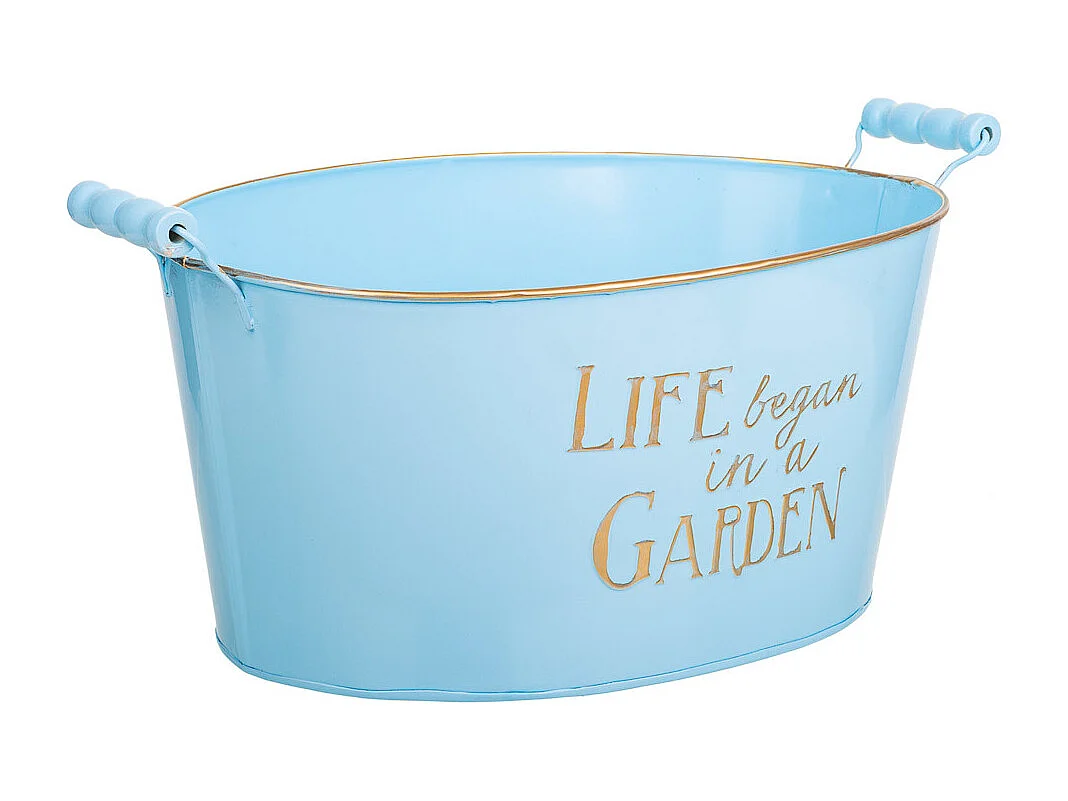 Bassine en métal bleu 38/33.5x24.5x16.5/19h b:28x19.5