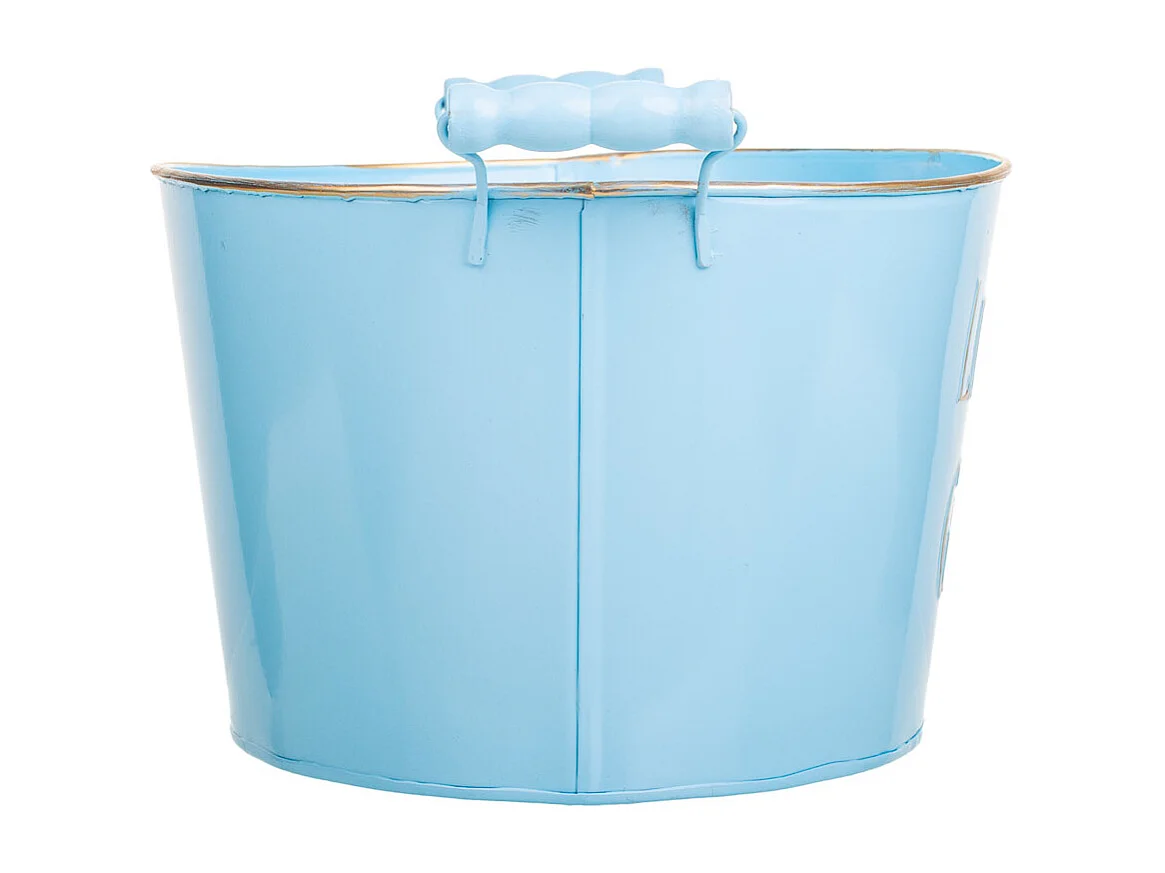 Bassine en métal bleu 38/33.5x24.5x16.5/19h b:28x19.5