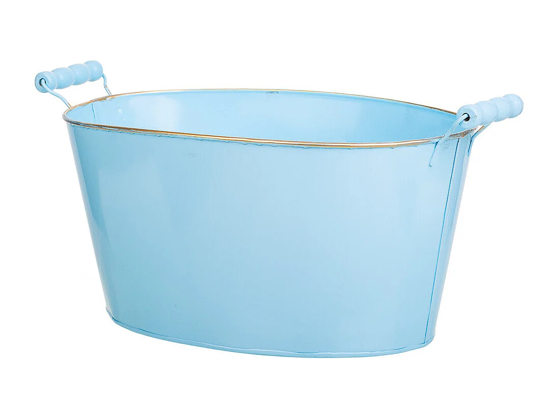 Bassine en métal bleu 38/33.5x24.5x16.5/19h b:28x19.5