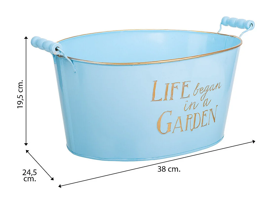 Bassine en métal bleu 38/33.5x24.5x16.5/19h b:28x19.5