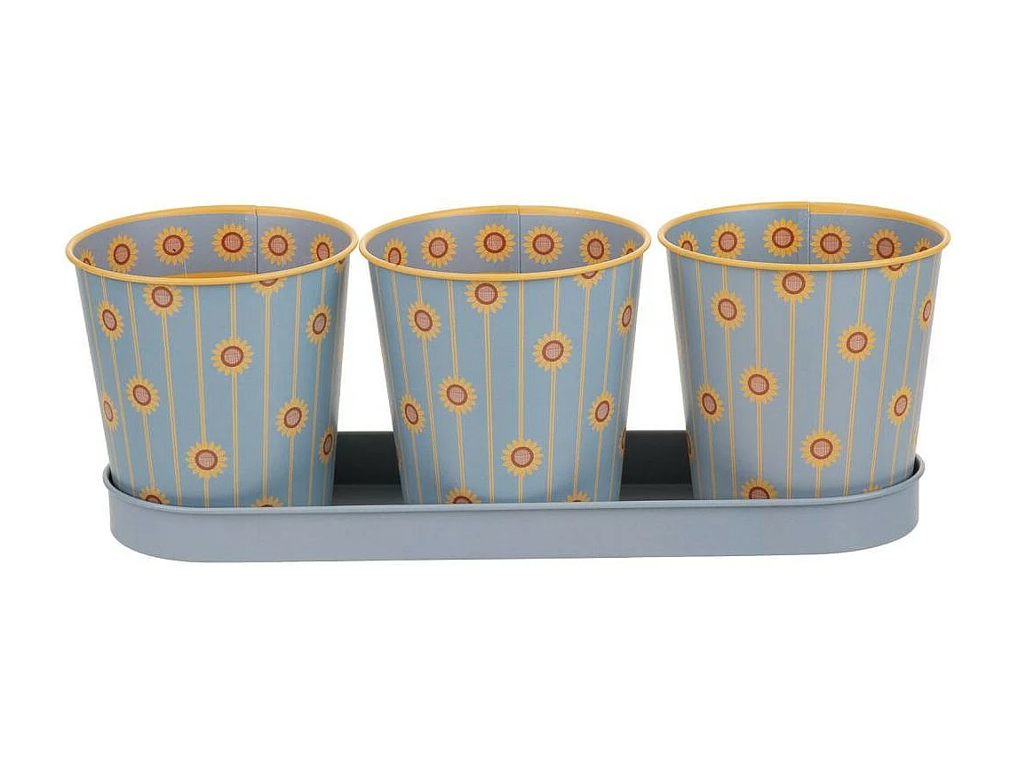 Tablett und 3 graue Metallkanister