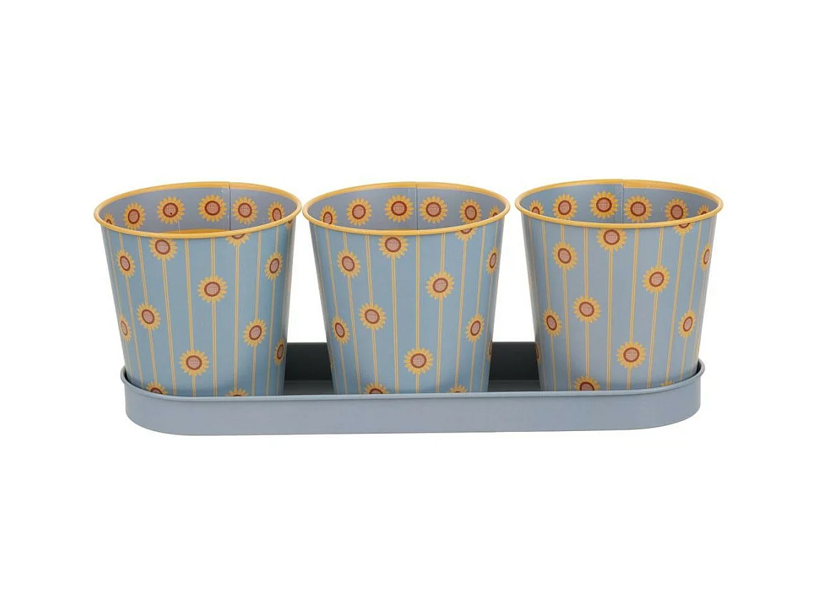 Vassoio e 3 contenitori in metallo grigio