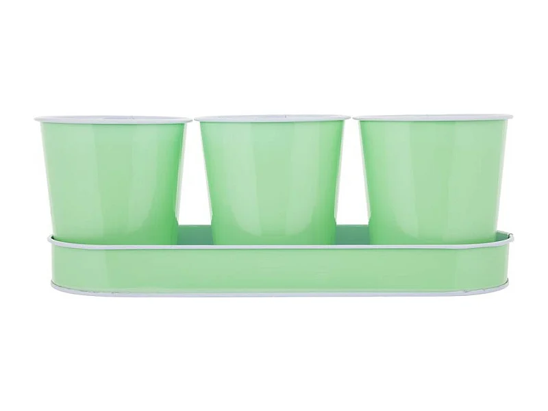 Tablett und 3 grüne Metalleimer