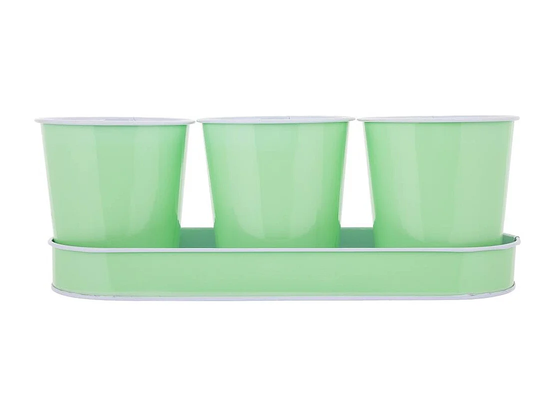 Tablett und 3 grüne Metalleimer