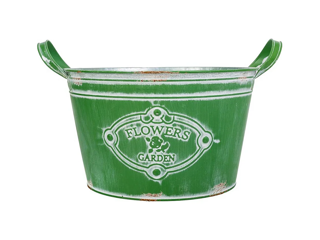 Bassine en métal vert 34xd26.5x16/20.5h b:20.5
