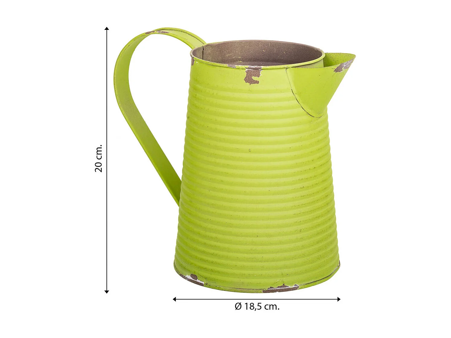 Cruche en métal vert 20xd13x17/18.5h td:10