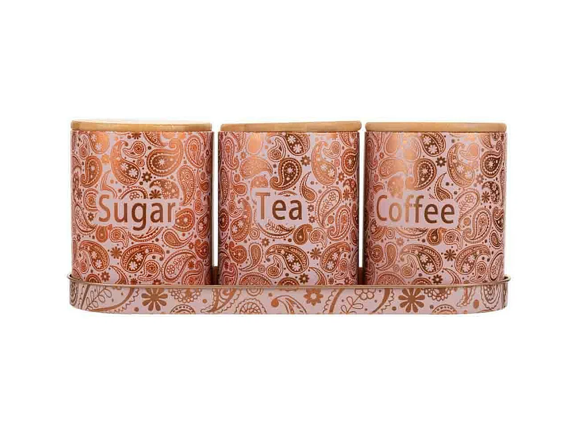 Vassoio e 3 barattoli in metallo rosa