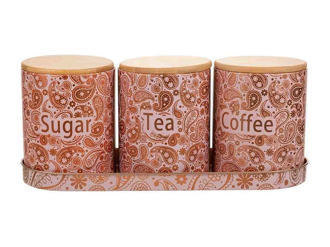 Plateau et 3 pots en métal roses