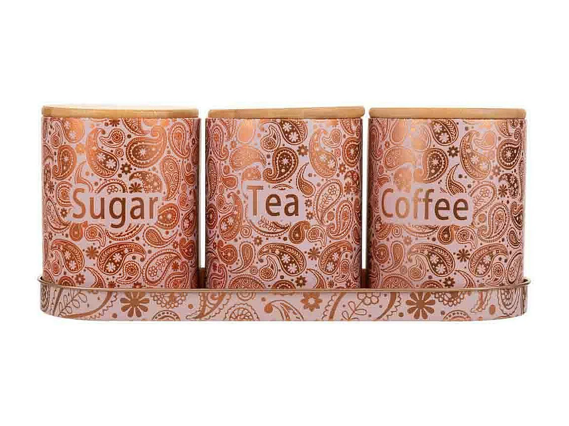 Plateau et 3 pots en métal roses