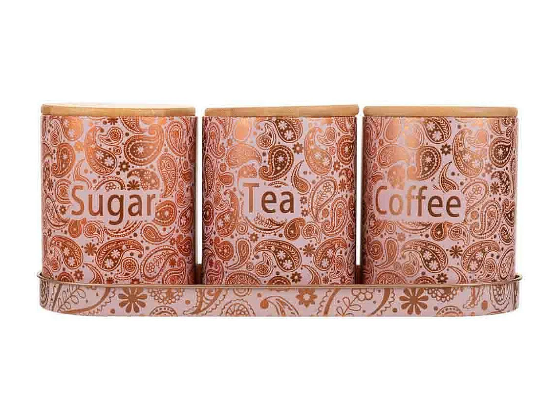 Vassoio e 3 barattoli in metallo rosa