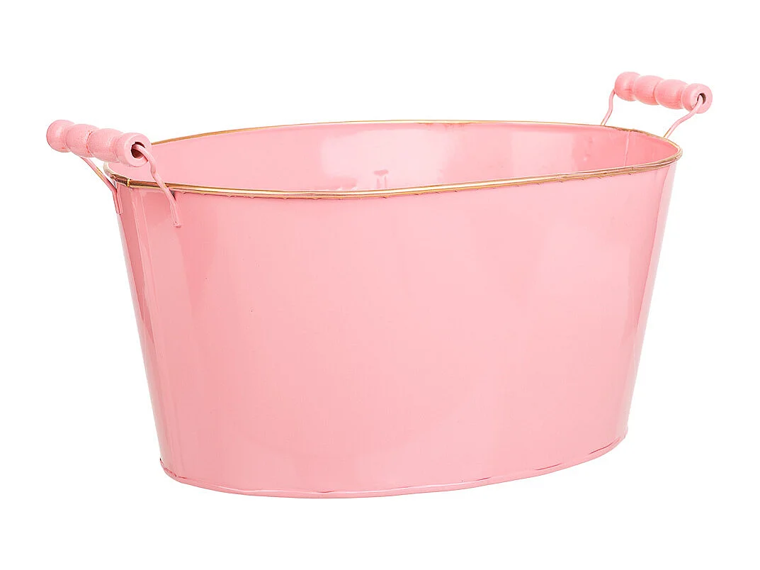 Bassine en métal rose 38/33.5x24.5x16.5/19h b:28x19.5