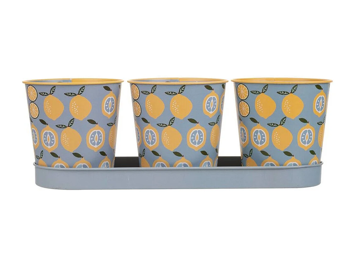 Vassoio e 3 contenitori in metallo grigio