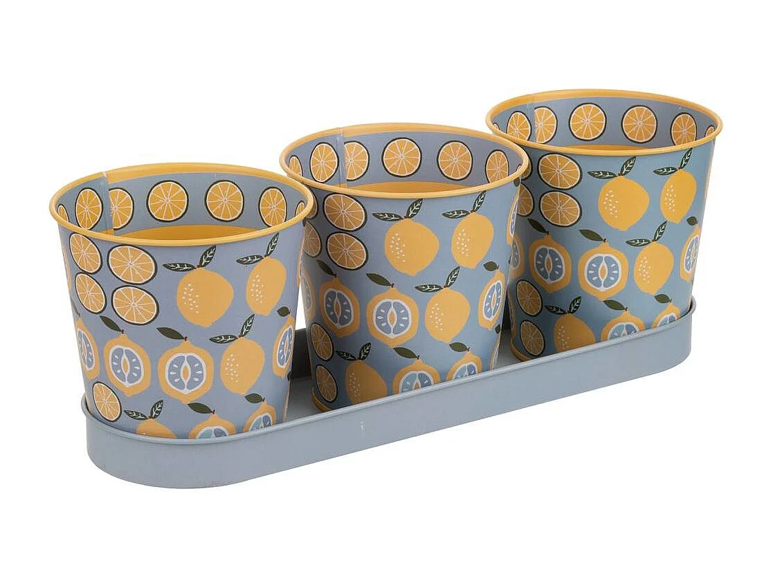 Vassoio e 3 contenitori in metallo grigio