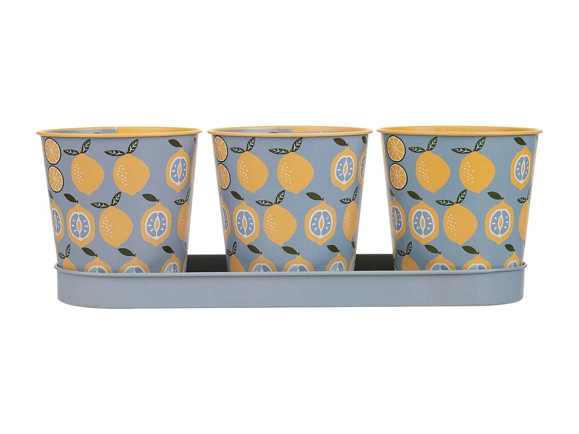 Vassoio e 3 contenitori in metallo grigio