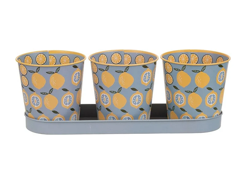 Vassoio e 3 contenitori in metallo grigio