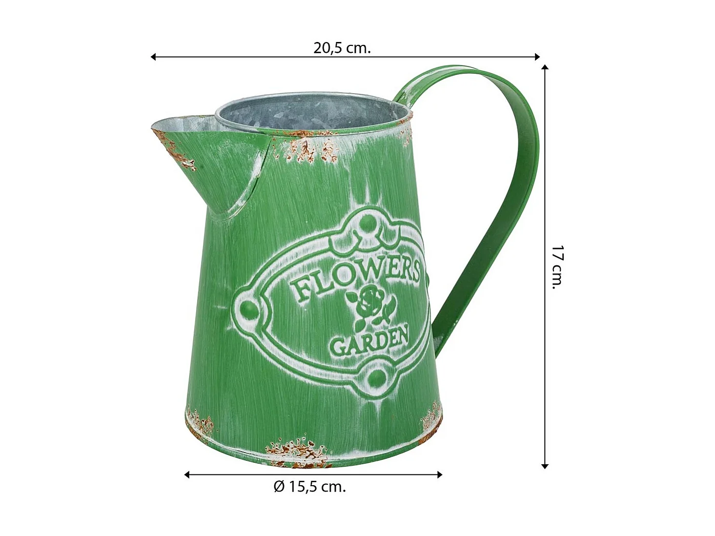 Brocca metallo verde 20,5xb13x15,5/17h td:9,5