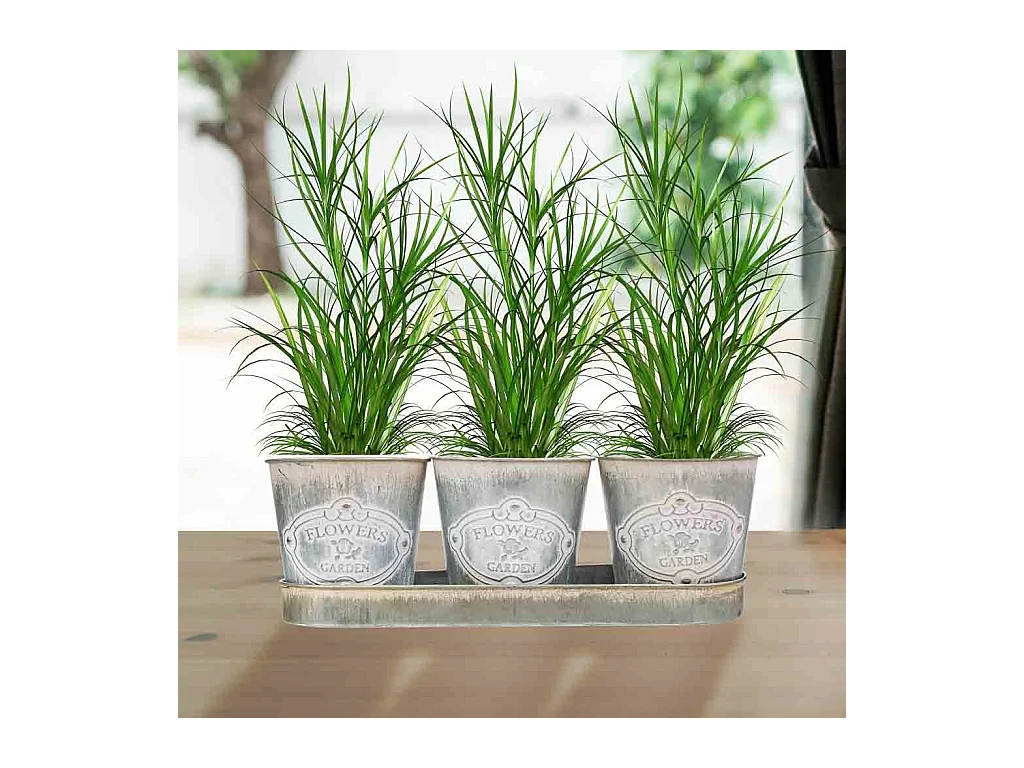3 Cubos en métal et plateau blancs