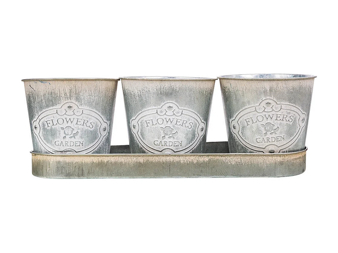 3 Cubos de metal y Bandeja blancos