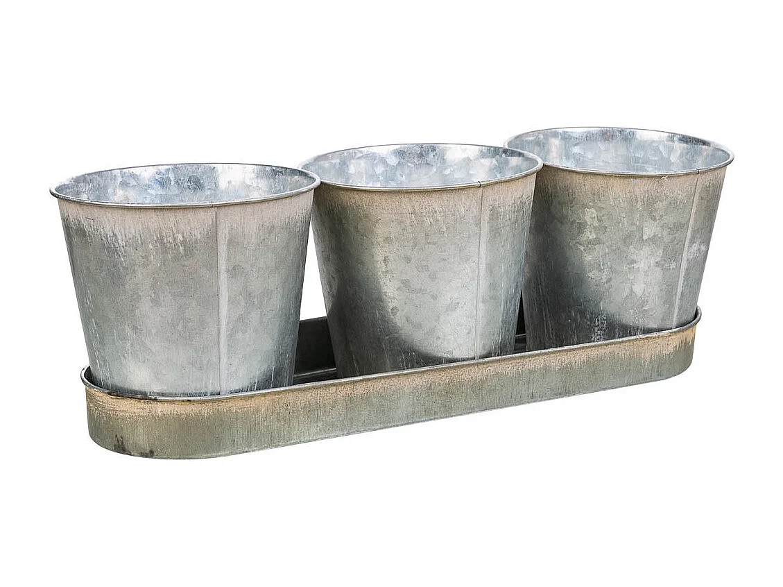 3 Cubos de metal y Bandeja blancos