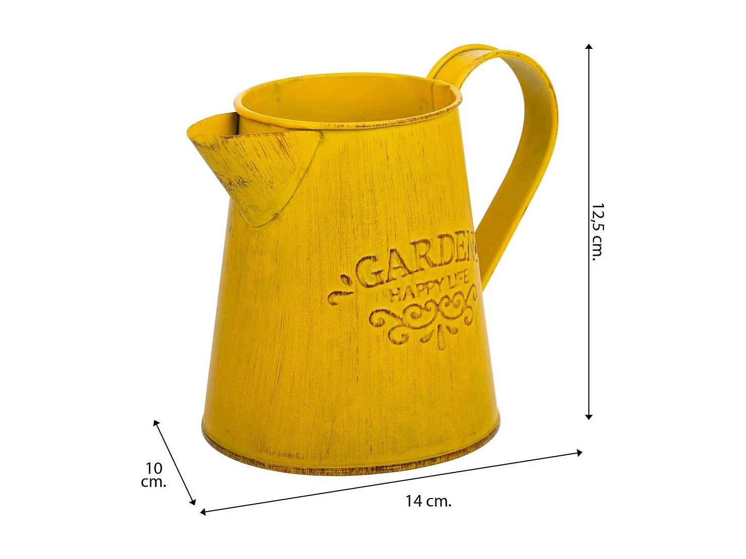 Cruche en métal jaune 14xd10x11.5/12.5h td:7.5