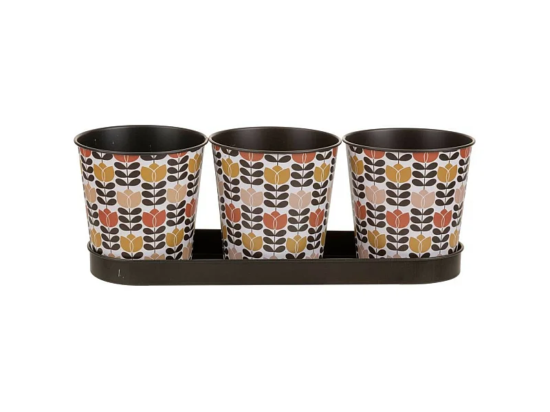 Tablett und 3 braune Metallkanister