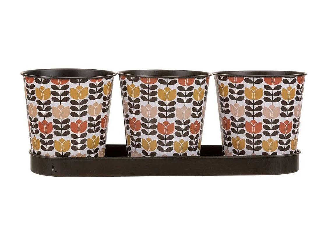 Tablett und 3 braune Metallkanister