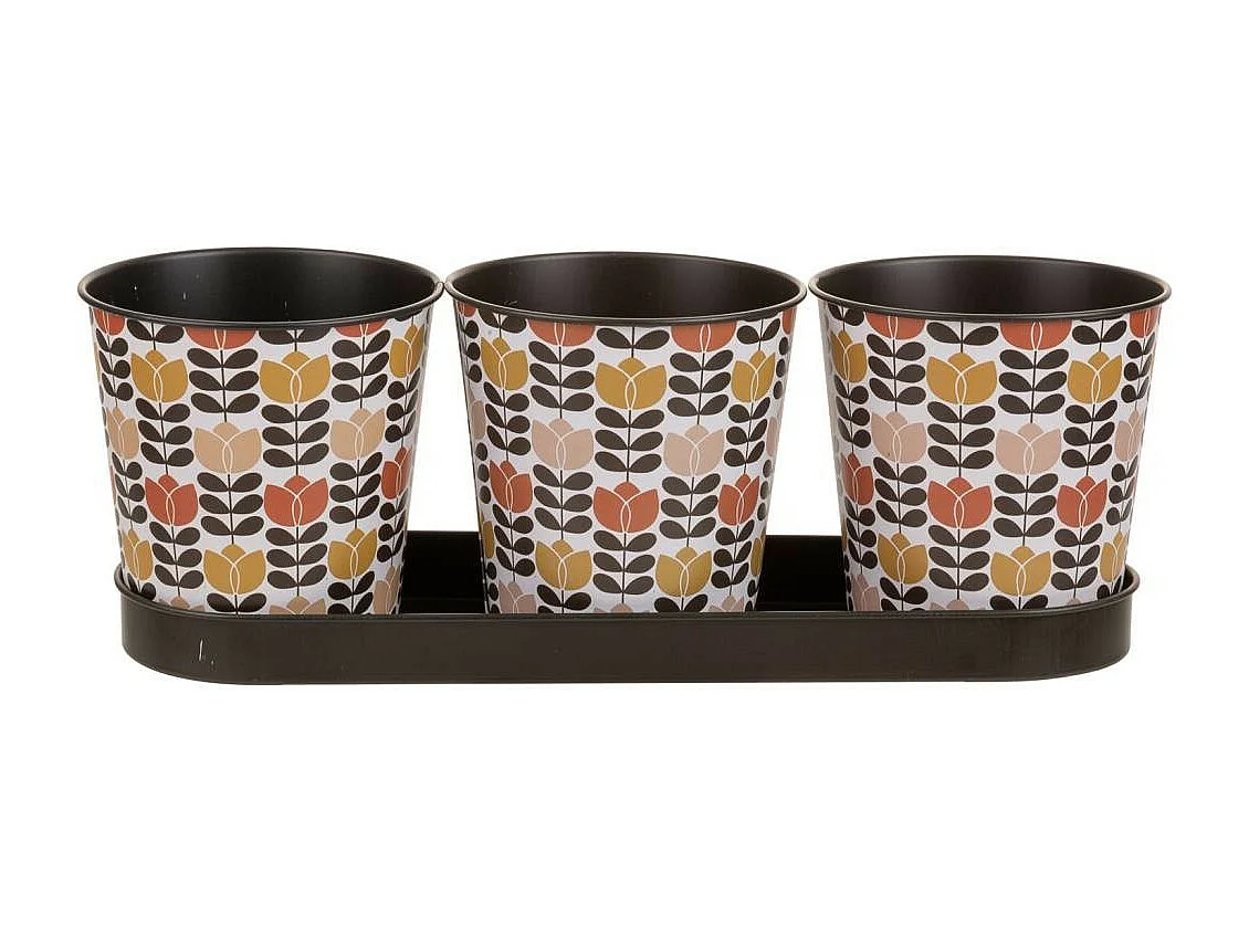 Vassoio e 3 contenitori in metallo marrone