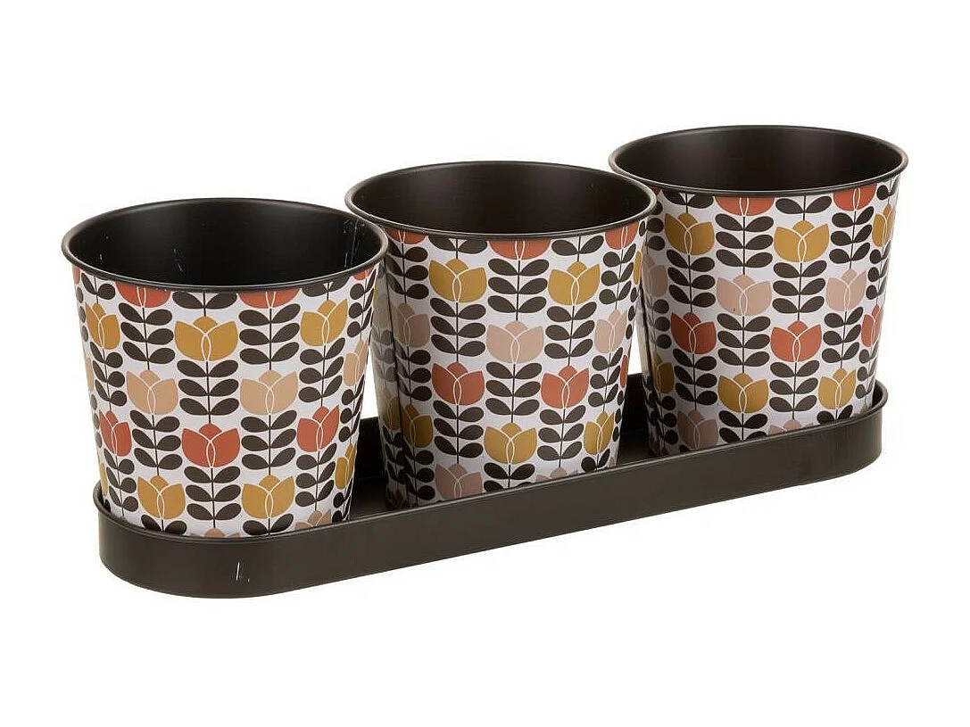 Vassoio e 3 contenitori in metallo marrone