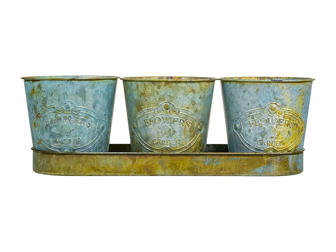 3 cubos de metal verde e bandeja