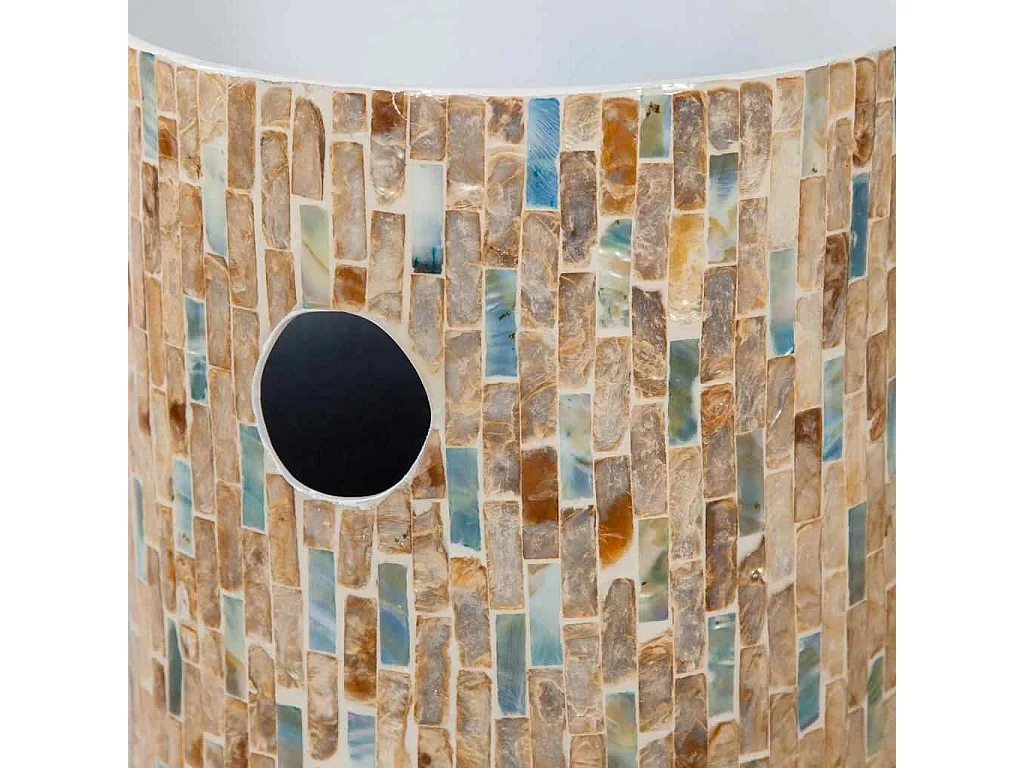 Porta guarda-chuva redondo de madeira com acabamento em capiz azul 20x20x56