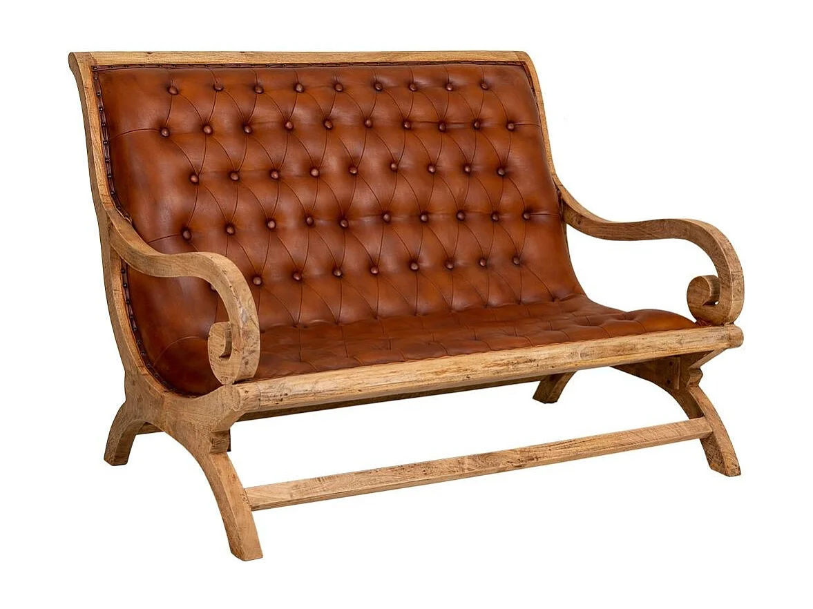 Braunes Sofa aus Holz und Leder, 128 x 100 x 95 h cm