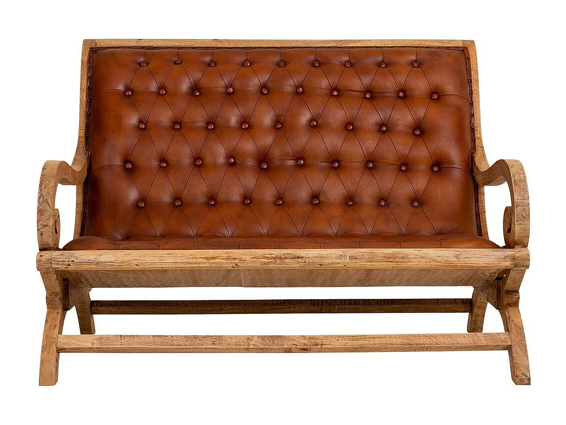 Braunes Sofa aus Holz und Leder, 128 x 100 x 95 h cm