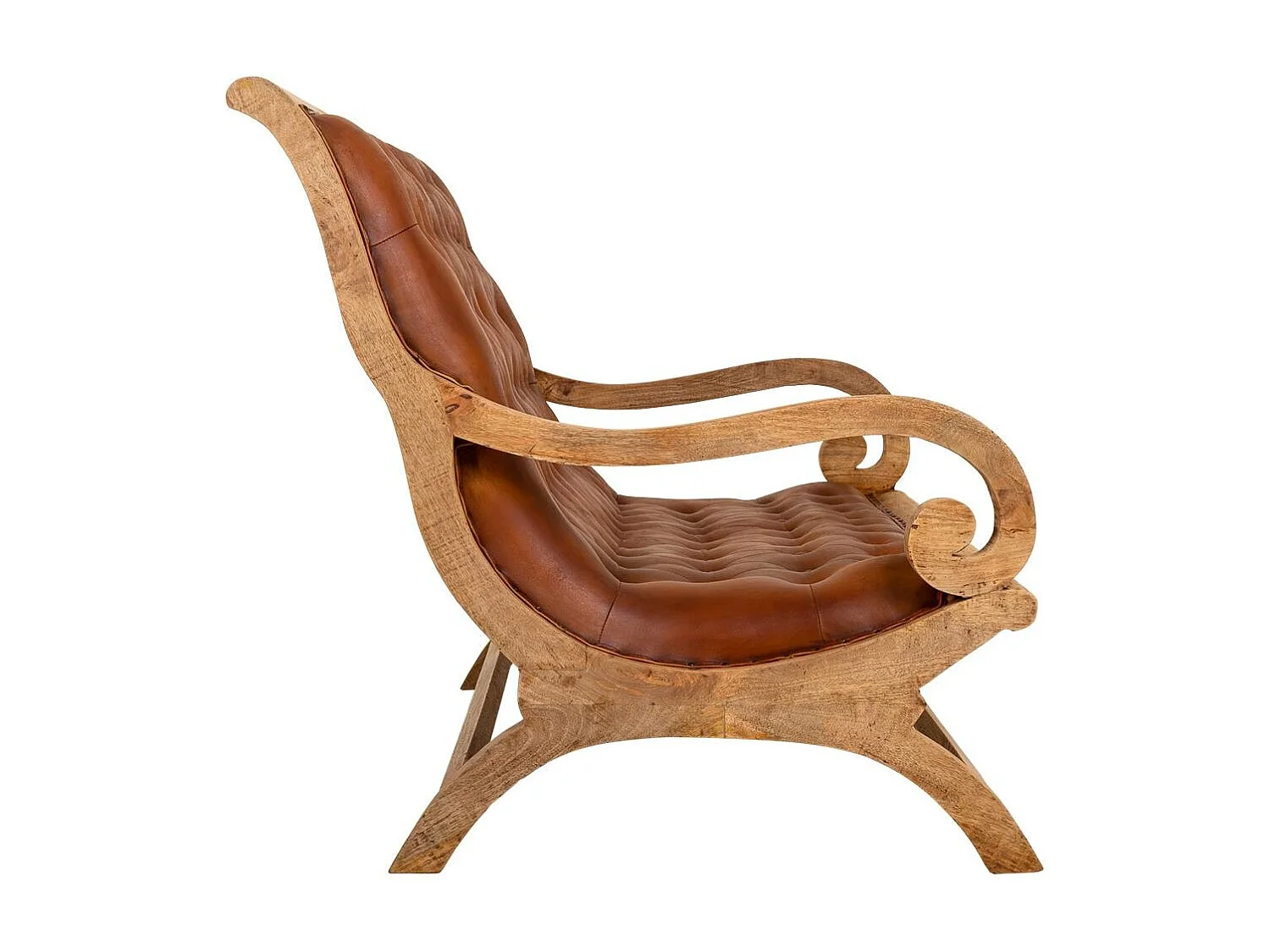 Braunes Sofa aus Holz und Leder, 128 x 100 x 95 h cm