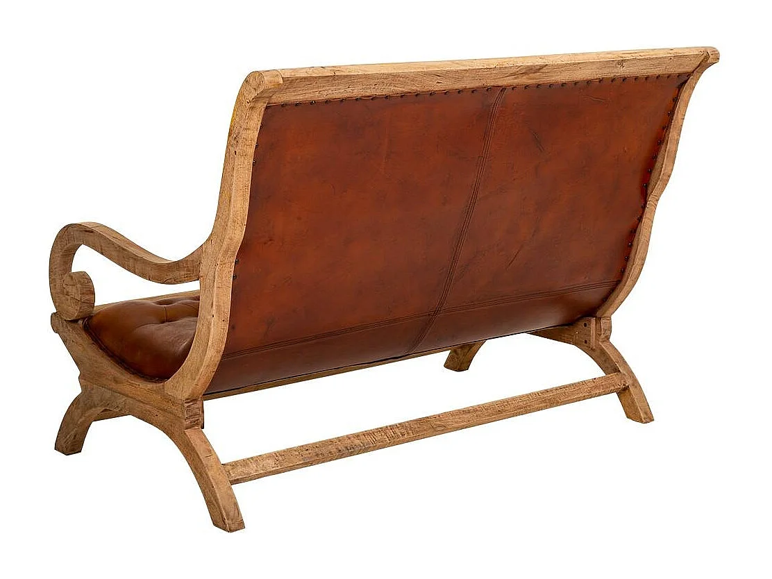Braunes Sofa aus Holz und Leder, 128 x 100 x 95 h cm
