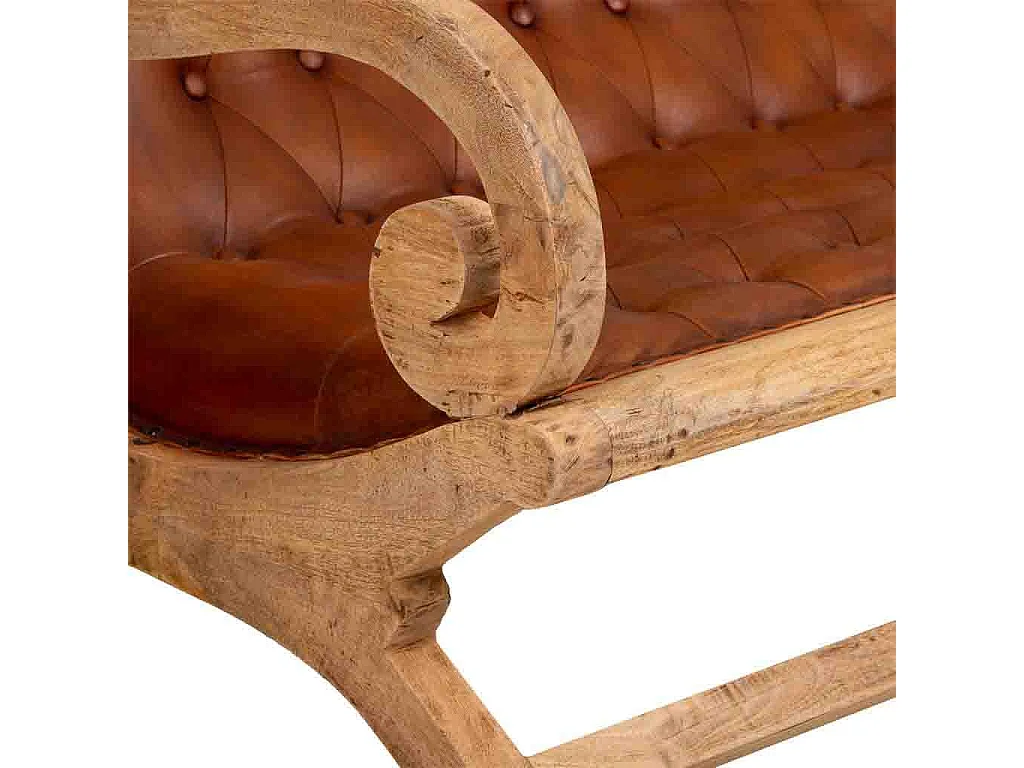 Braunes Sofa aus Holz und Leder, 128 x 100 x 95 h cm