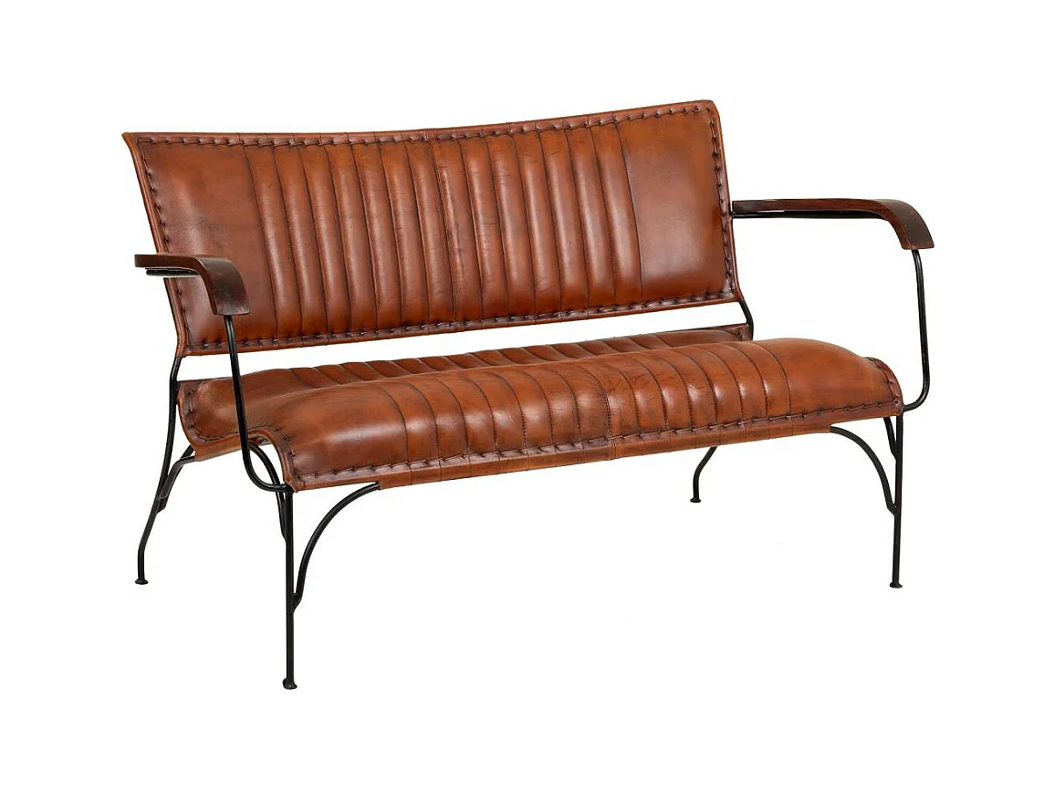 Sgabello in metallo e pelle marrone 127x71x76h