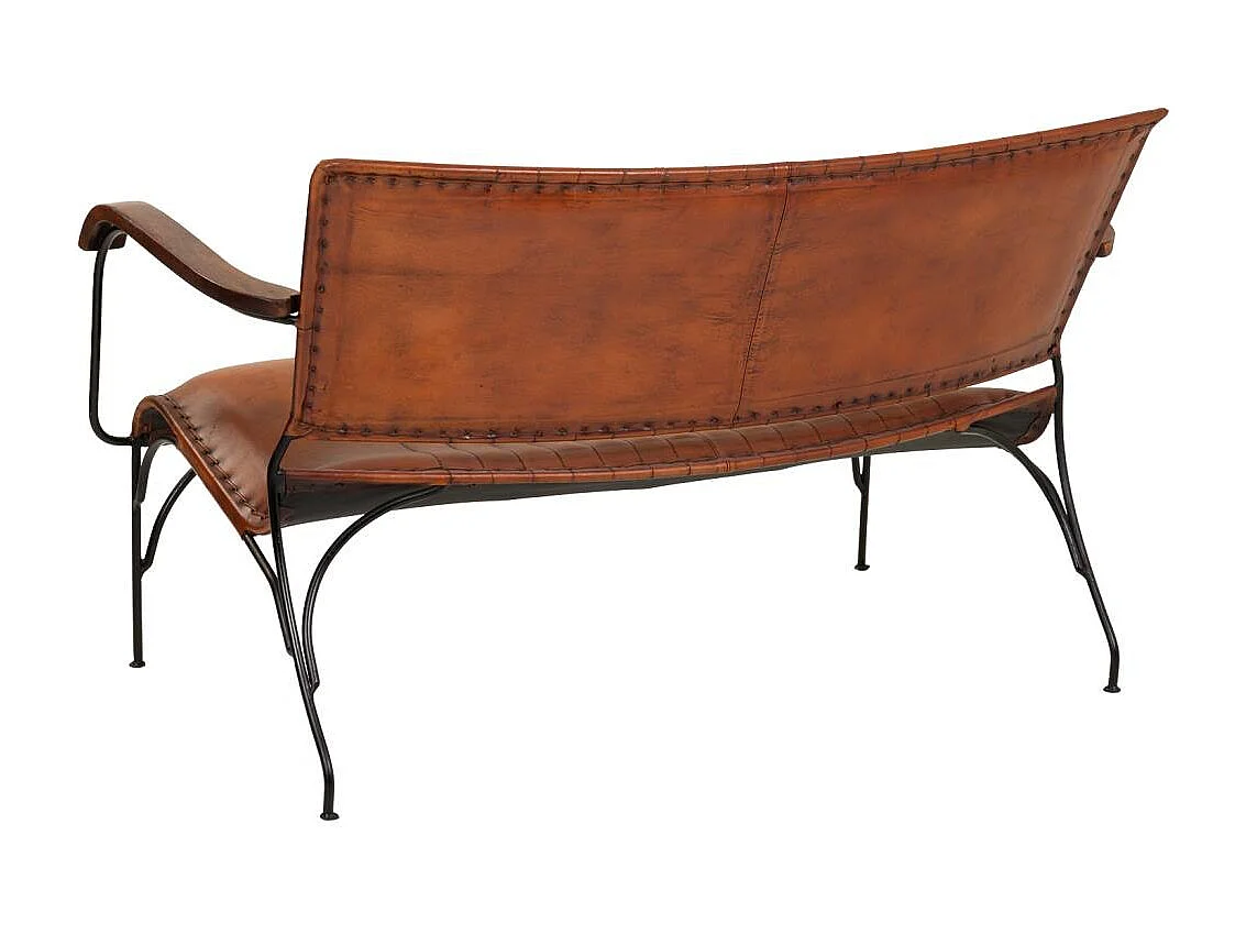 Banc en métal et cuir marron 127x71x76h