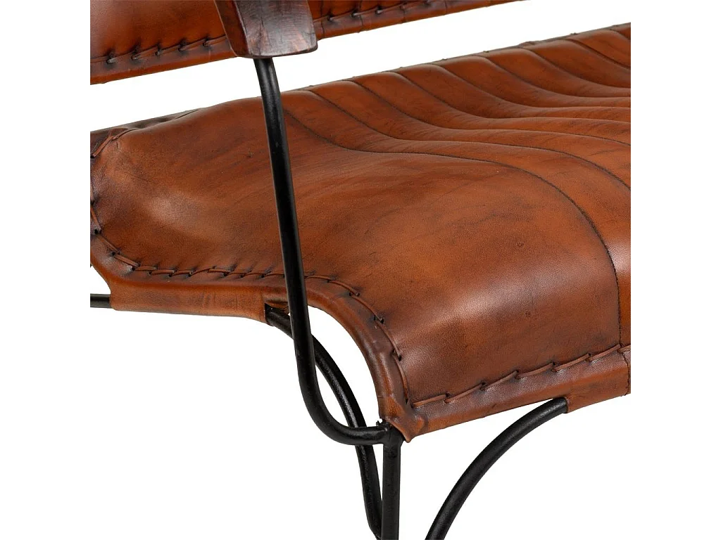 Banc en métal et cuir marron 127x71x76h