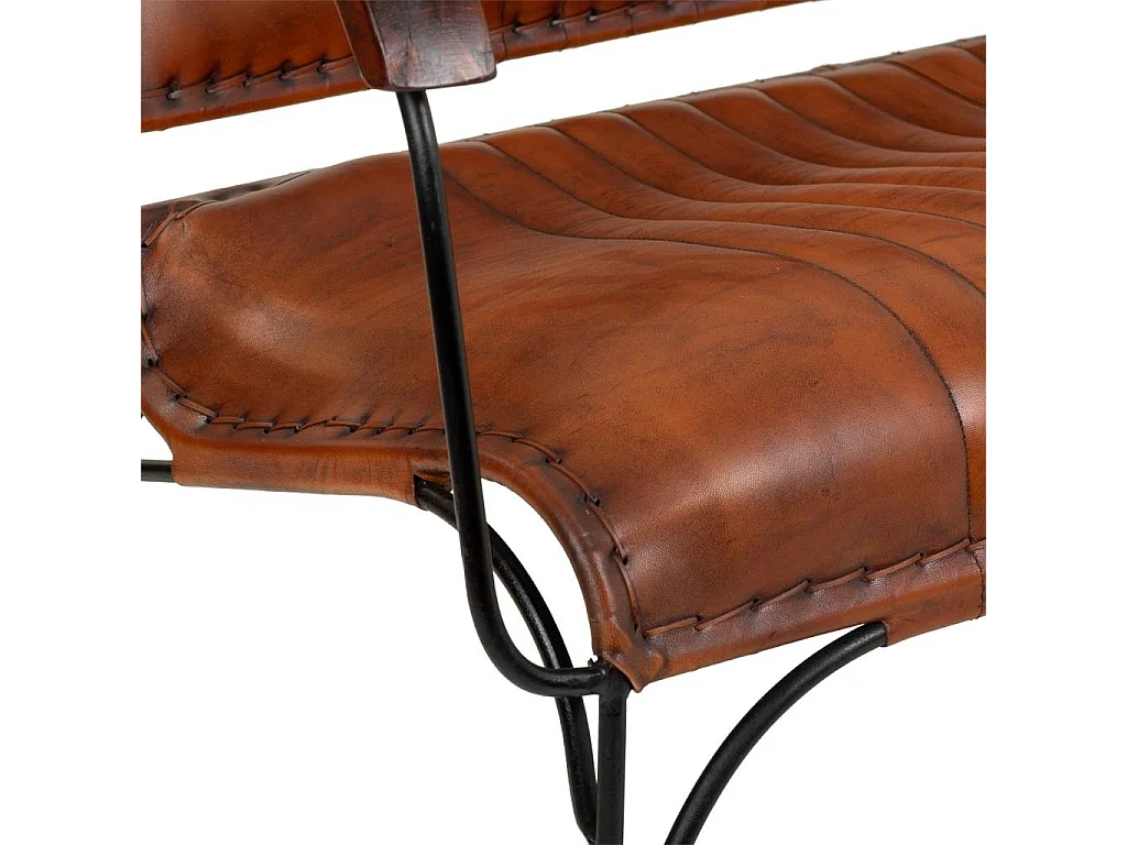 Banc en métal et cuir marron 127x71x76h