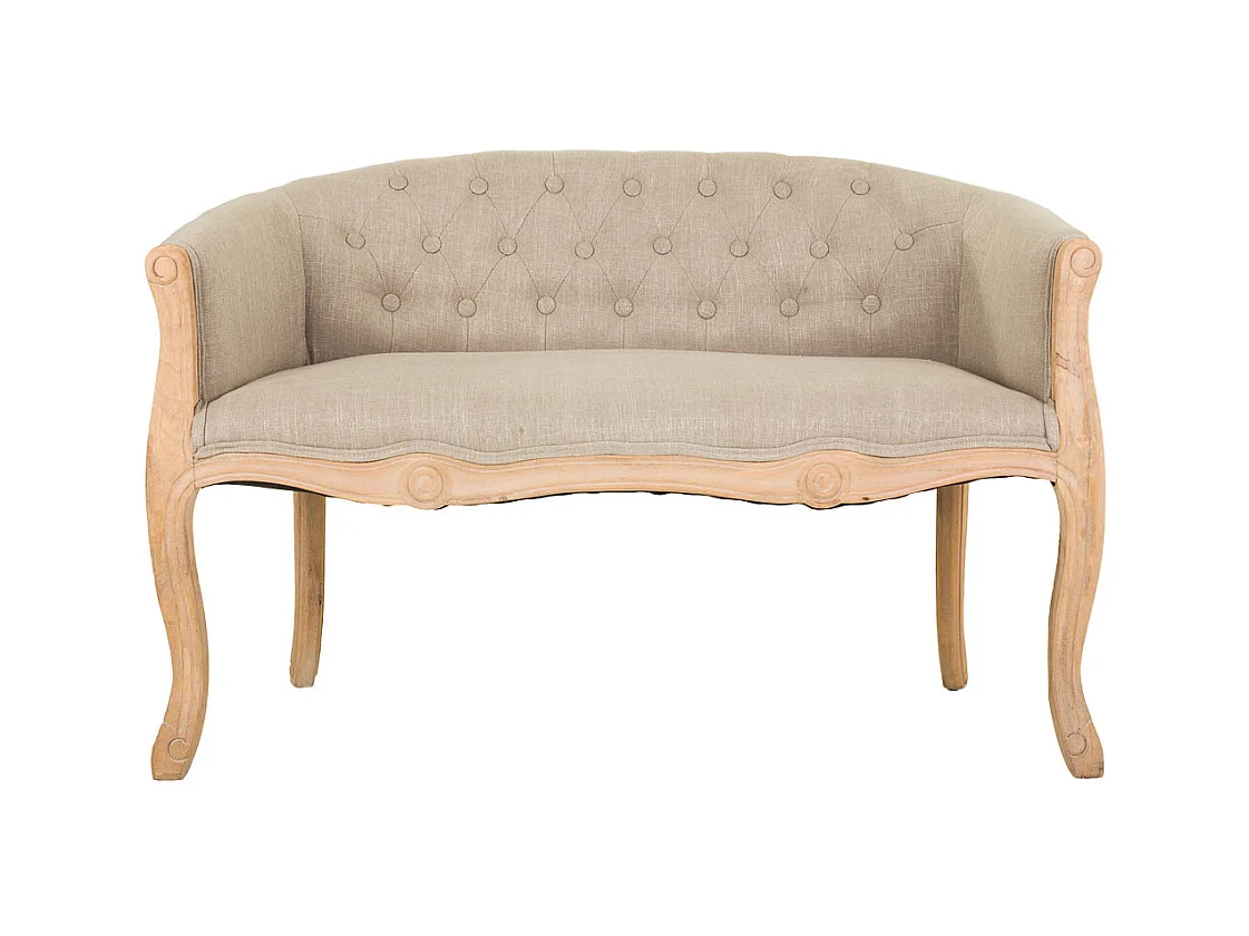 Canapé en bois et assise tapissée couleur crème 107x61x70h