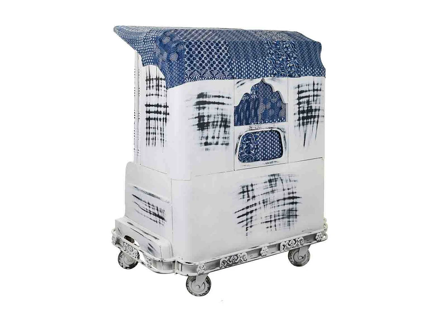 Divano tuk tuk realizzato in metallo e rivestimento bianco 142x91x162h