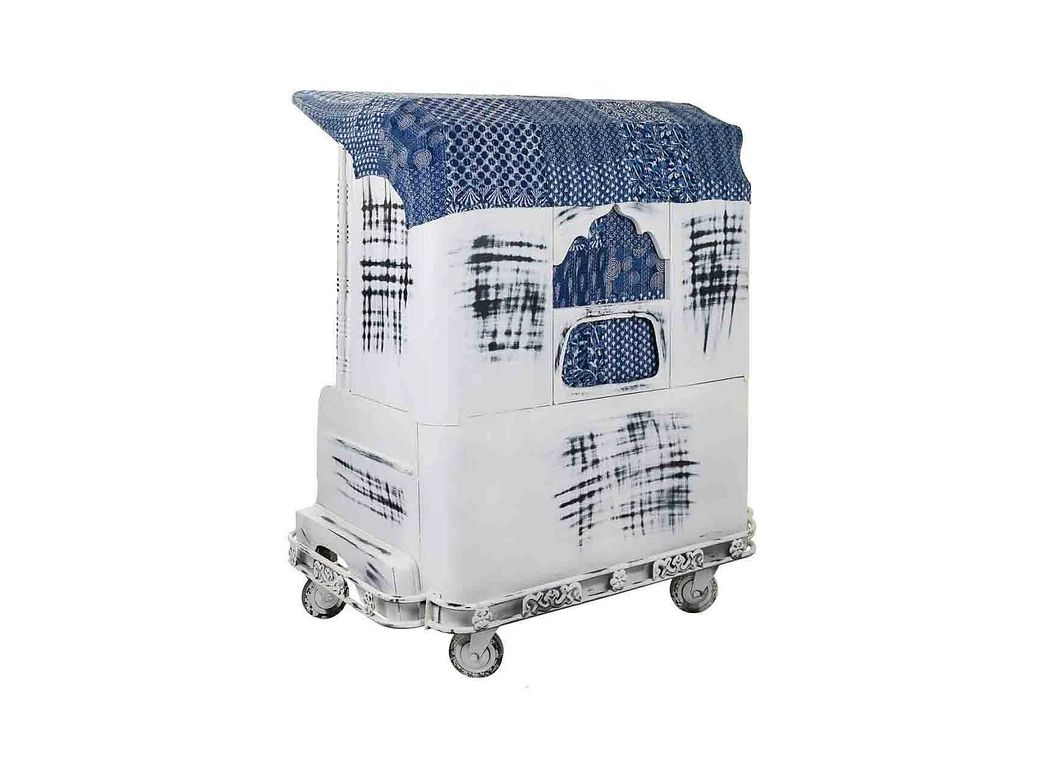 Canapé tuk tuk en métal et rembourrage blanc 142x91x162h