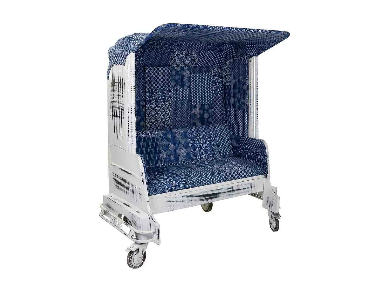 Divano tuk tuk realizzato in metallo e rivestimento bianco 142x91x162h