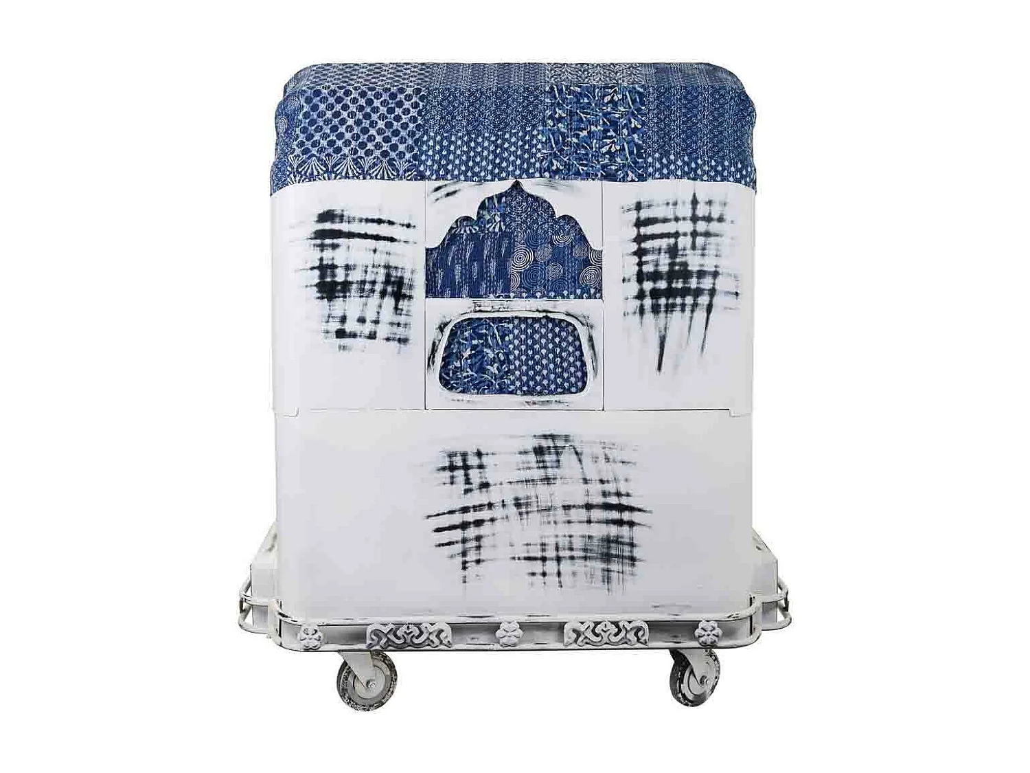 Divano tuk tuk realizzato in metallo e rivestimento bianco 142x91x162h