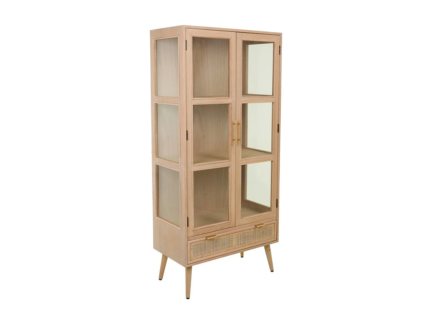 Vitrine aus Holz und braunem Netzgewebe, 72 x 40,5 x 158,5 h cm