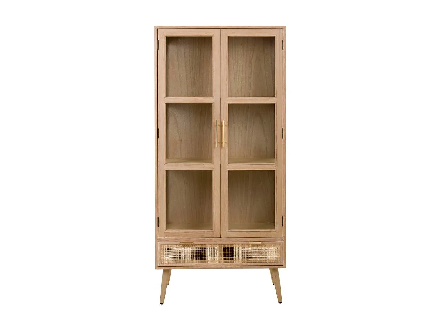 Vitrine aus Holz und braunem Netzgewebe, 72 x 40,5 x 158,5 h cm