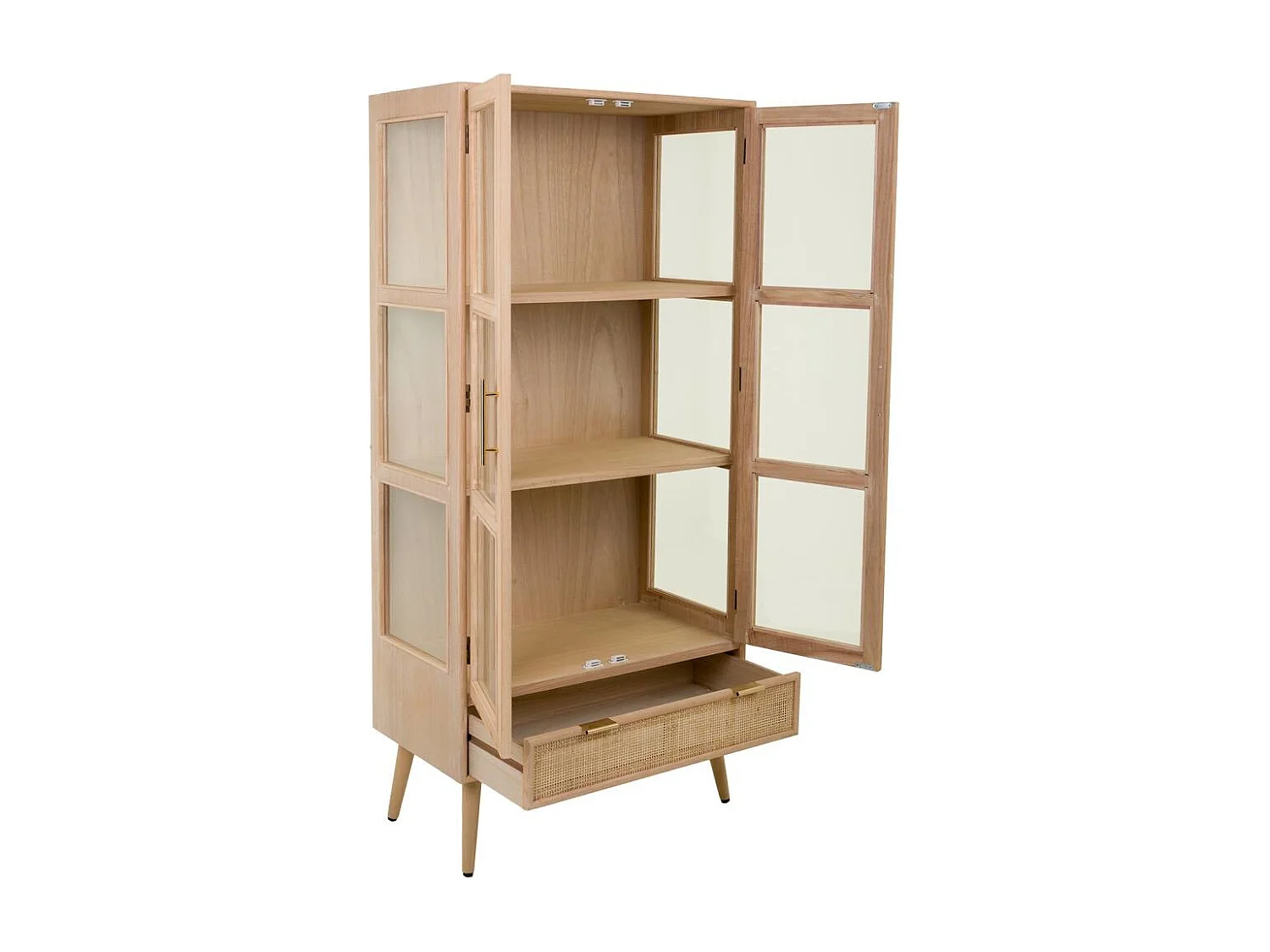 Vitrine aus Holz und braunem Netzgewebe, 72 x 40,5 x 158,5 h cm